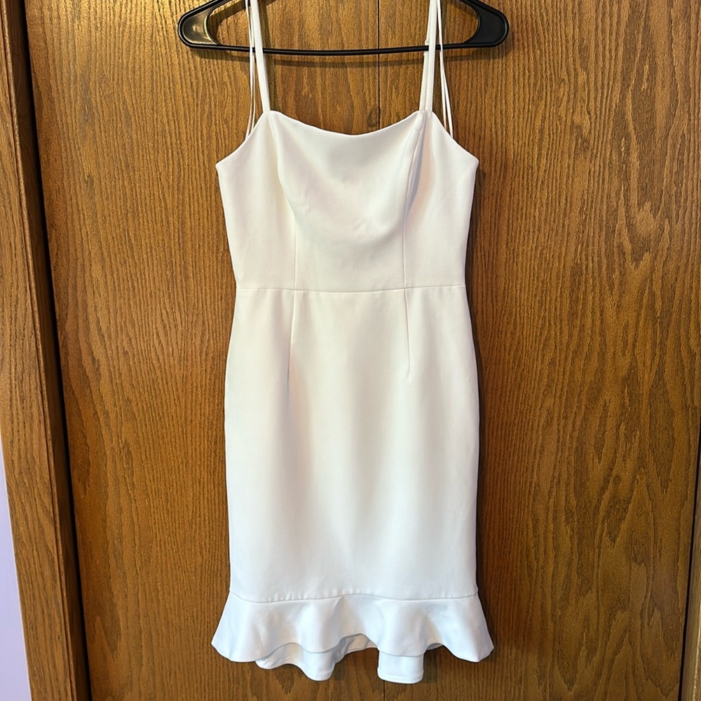 French Connection White Mini Dress with Ruffle Hem